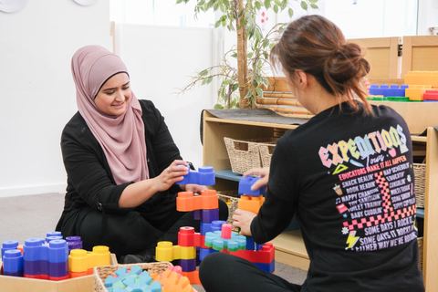 Educators exploring colourful construction materials at Expeditions Narre Warren