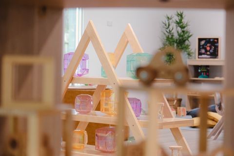 An art-material display beside a learning space at Expeditions Raceview 2